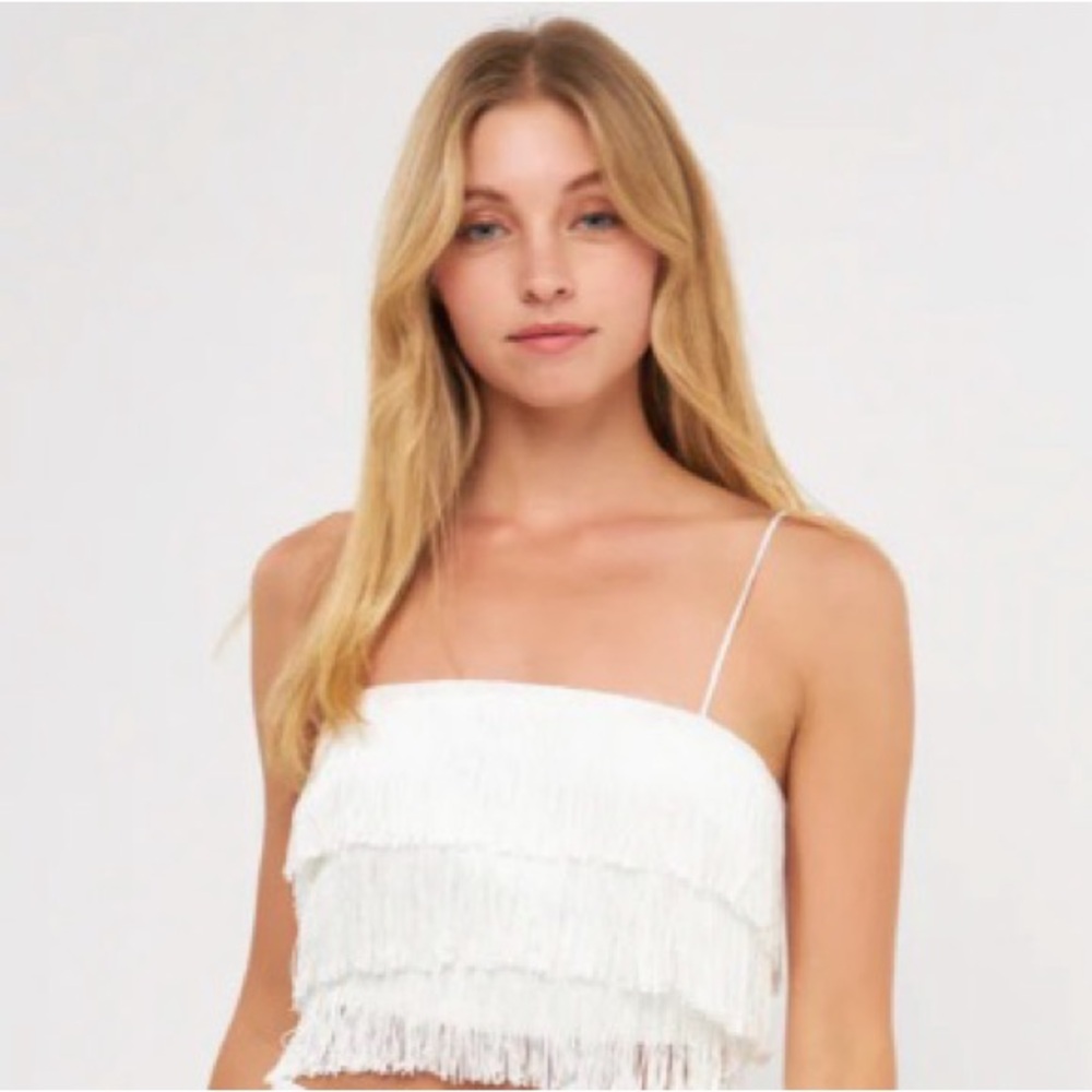 White Fringe Top - Medium